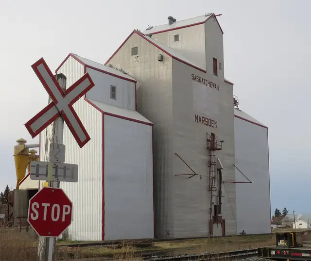 Marsden grain elevator and railway crossing